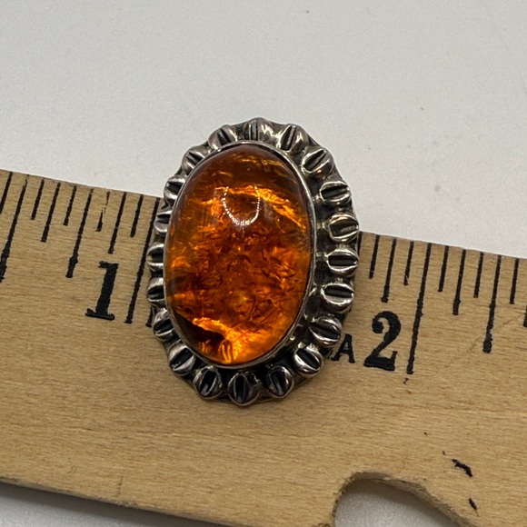 Sterling Silver Amber Oval Stud Earrings - Deep Orange - Picture 7 of 13